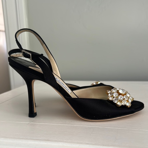 NEW Authentic Jimmy Choo size 8 Black Heels with Crystal Embellishment - Picture 4 of 8